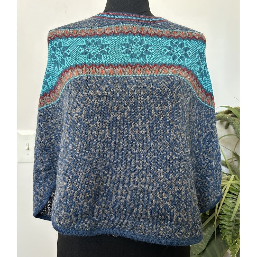 Novica 100% Alpaca Blue Nordic Aztec Poncho Inca Made In Peru